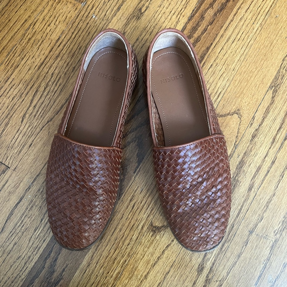 Nisolo Brown Woven Leather Loafers size 10